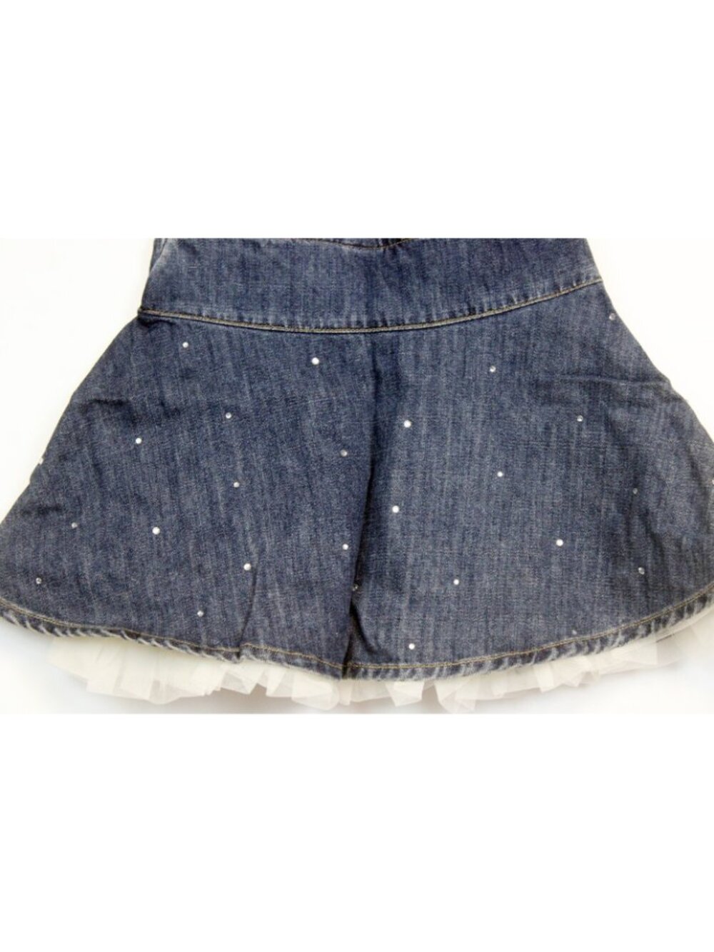 2008 Gymboree Winter Snowflake Denim Skirt Tulle Rhinestones Flare sz 5 Lined - Picture 4 of 6